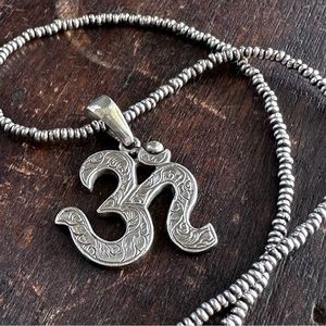 Sterling Silver Ohm Pendant and Beaded Chain 16”